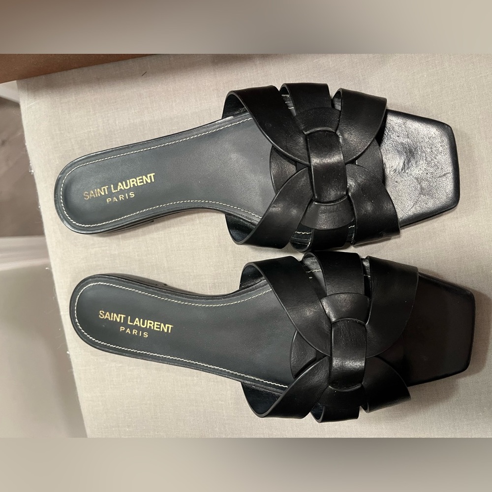 YSL black leather slides